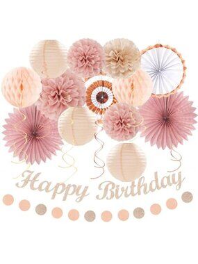 Blush Pink Rose Gold Birthday Decorations Set Boho Peach Party Decor Kit